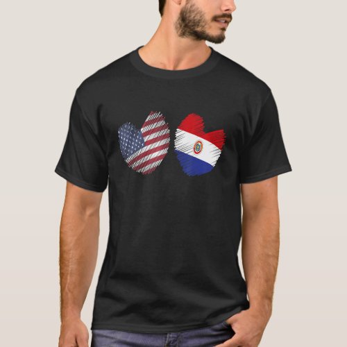 Paraguay USA Heart American Flag Paraguayan Flag L T_Shirt