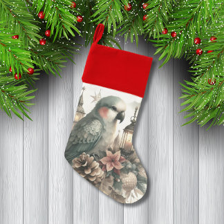 Parakeet and Vintage Lanterns Christmas Stocking
