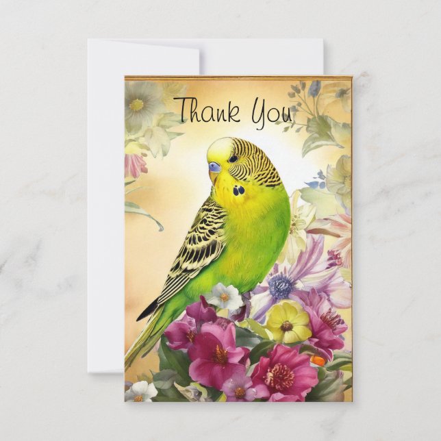 Parakeet and Wildflowers Thank You Card (Front)