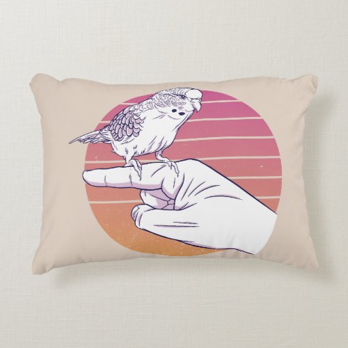 Parakeet bird on finger design accent pillow