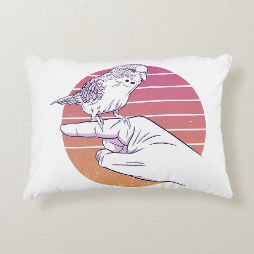 Parakeet bird on finger design accent pillow