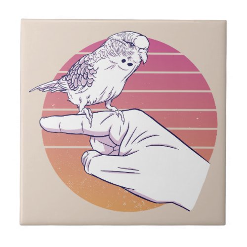 Parakeet bird on finger design ceramic tile