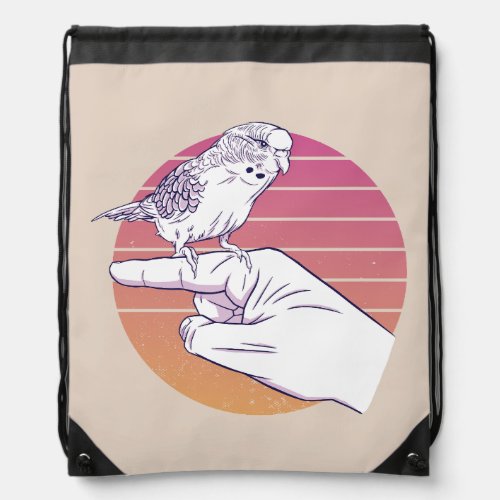 Parakeet bird on finger design drawstring bag