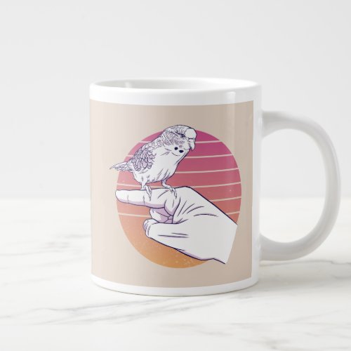Parakeet bird on finger design giant coffee mug