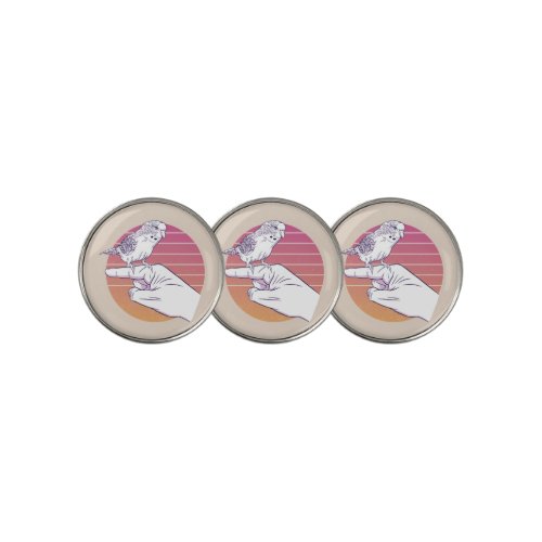 Parakeet bird on finger design golf ball marker