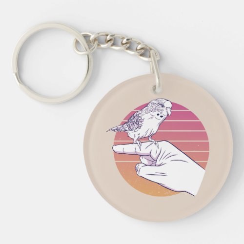 Parakeet bird on finger design keychain