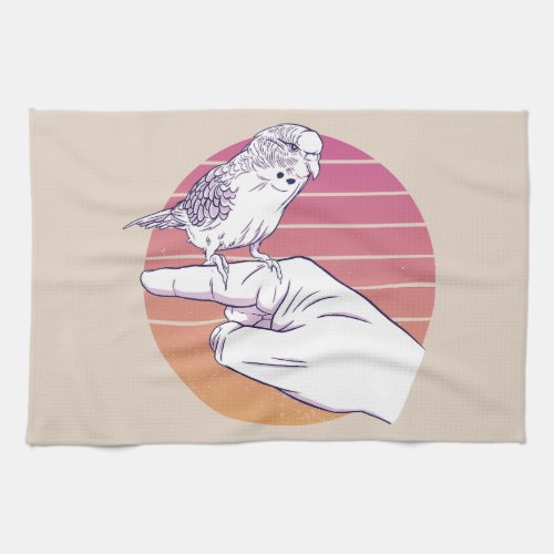 Parakeet bird on finger design kitchen towel