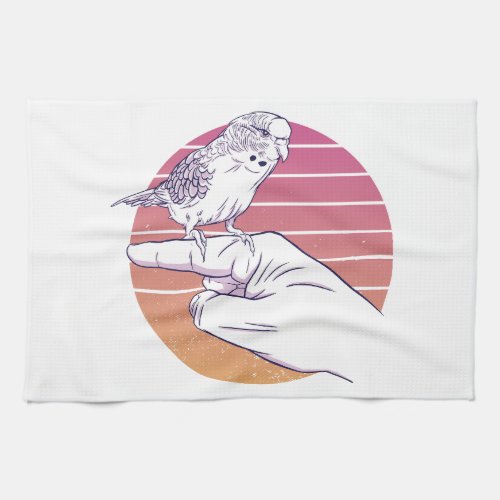 Parakeet bird on finger design kitchen towel