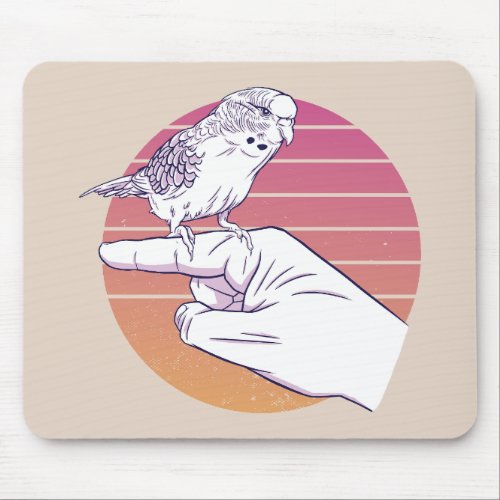 Parakeet bird on finger design mouse pad