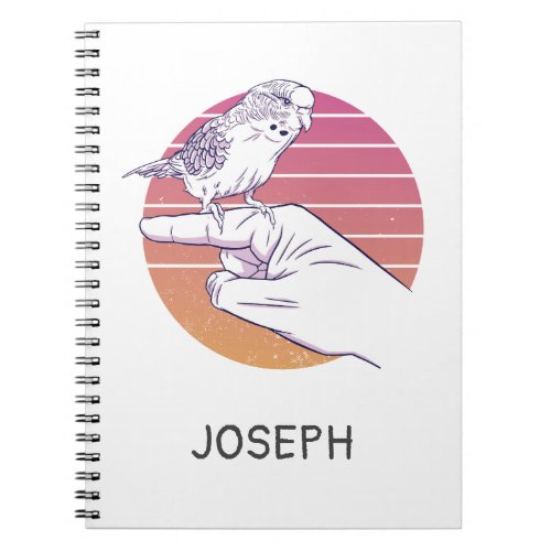 Parakeet bird on finger design notebook