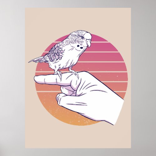 Parakeet bird on finger design poster
