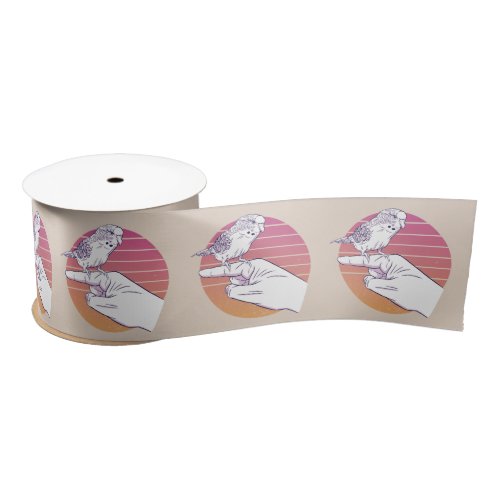 Parakeet bird on finger design satin ribbon