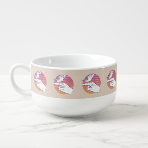 Parakeet bird on finger design soup mug