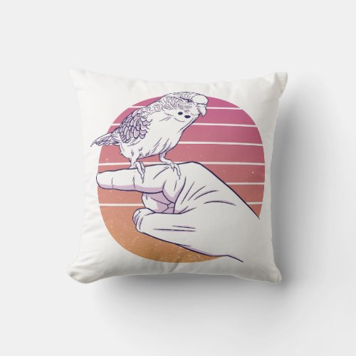 Parakeet bird on finger design throw pillow