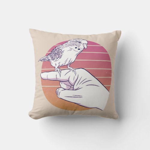 Parakeet bird on finger design throw pillow