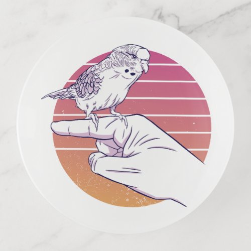 Parakeet bird on finger design trinket tray