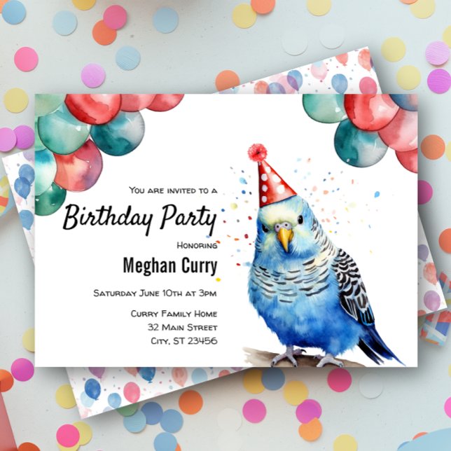 Parakeet Budgie Pet Bird Budgerigar Birthday Party Invitation (Creator Uploaded)