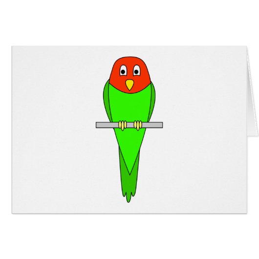 Parakeet Cartoon. Bird on a perch. (Front Horizontal)