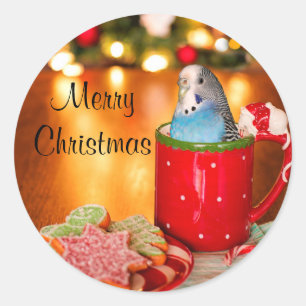Parakeet Christmas Classic Round Sticker