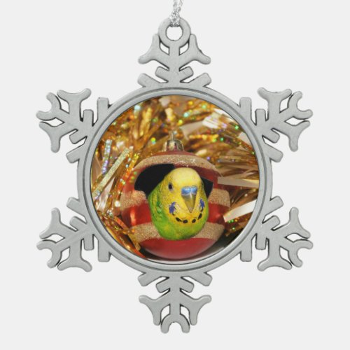 Parakeet Christmas Snowflake Pewter Christmas Ornament