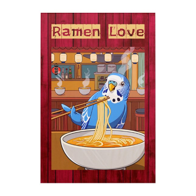 Parakeet Eating Ramen in Japanese Noodle Bar Acrylic Print (Front)