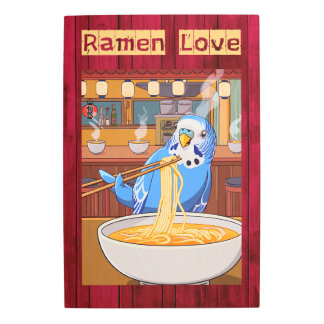 Parakeet Eating Ramen in Japanese Noodle Bar Metal Print