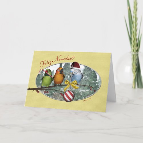 Parakeet Feliz Navidad Spanish Christmas Card