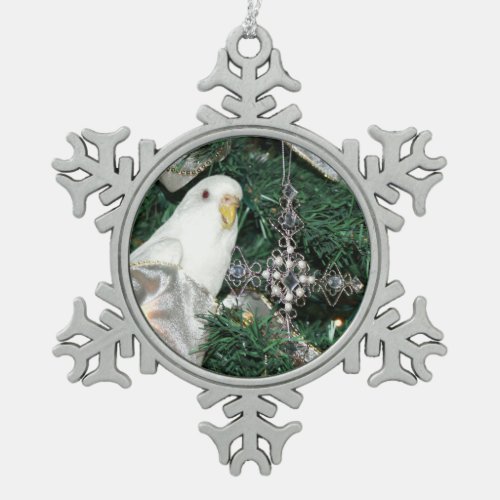 Parakeet in a Christmas tree Snowflake Pewter Christmas Ornament