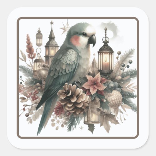 Parakeet Lanterns Christmas  Square Sticker