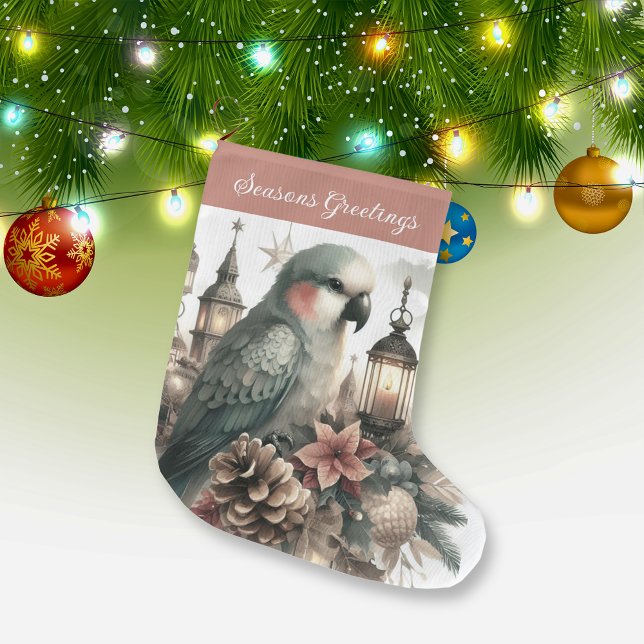 Parakeet Lanterns Seasons Greetings  Large Christmas Stocking (Creator Uploaded)