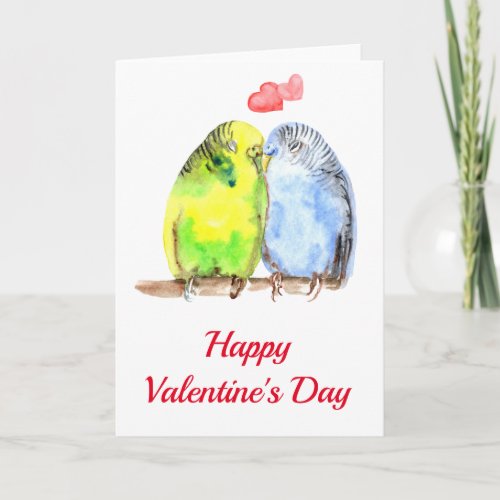 Parakeet Love Birds Valentines Day Watercolor Card