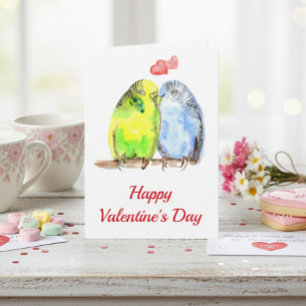 Parakeet Love Birds Valentine's Day Watercolor Card