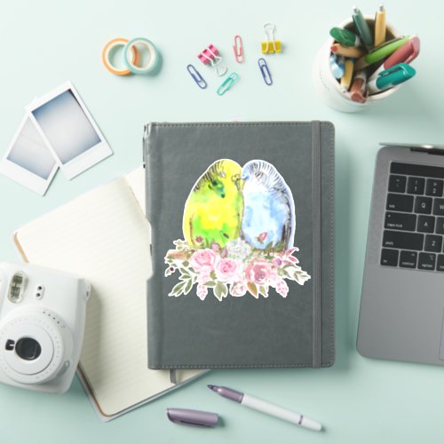 Parakeet Lovebirds Watercolor Floral Flower  Sticker