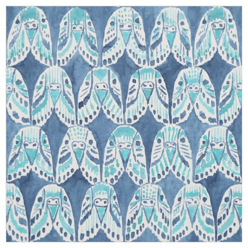 PARAKEET ON REPEAT Blue Boho Budgie Pattern Fabric