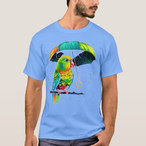 Parakeet Rainy Day With Umbrella T_Shirt