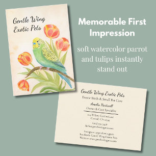 Parakeet with Tulips Exotic Pets Business Card
