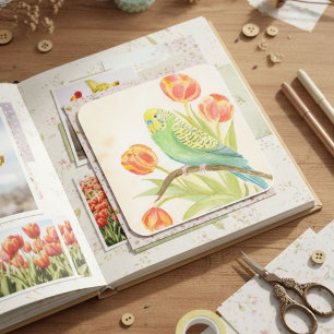 Parakeet with Tulips  Square Sticker