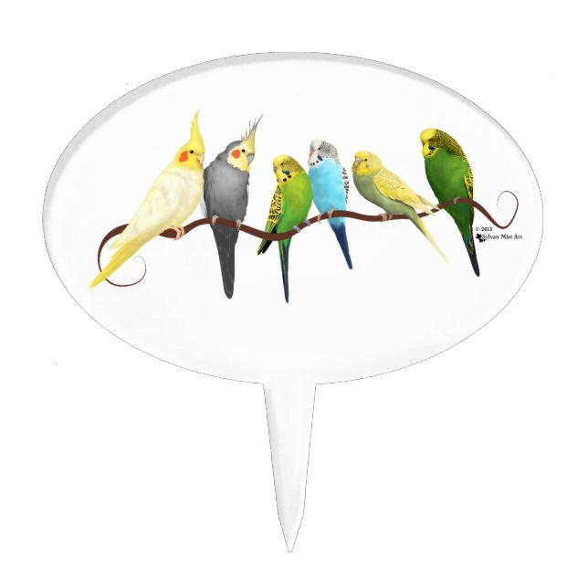Parakeets & Cockatiels! Cake Topper (Front)