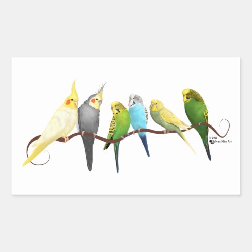 Parakeets  Cockatiels Rectangular Sticker