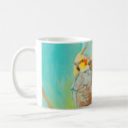 Parakeets In Love Light Blue Wraparound Coffee Mug