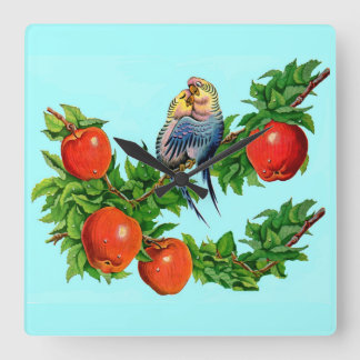 parakeets in love square wall clock
