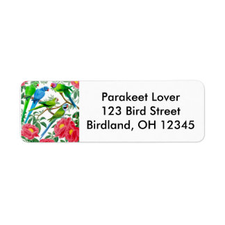 Parakeets in Peonies Label