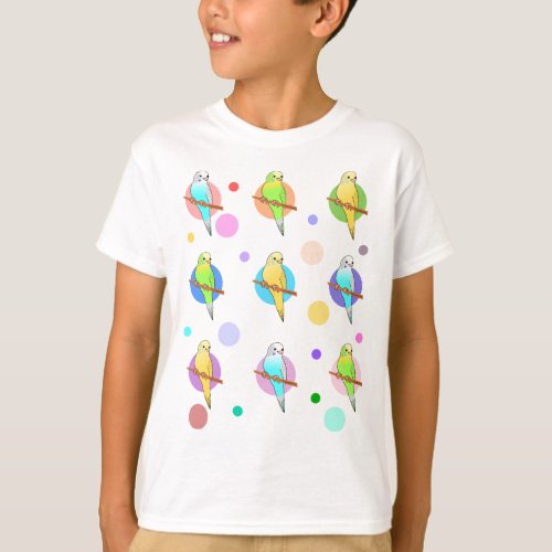 Parakeets  Polka Dots Pattern T_Shirt