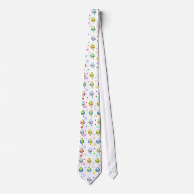 Parakeets & Polka Dots Pattern Tie (Front)