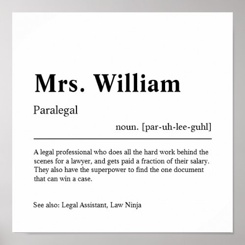 Paralegal Personalized Gift Poster
