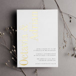 Parallel | Modern Black & Gold Typography Wedding Foil Invitation<br><div class="desc">A modern and minimal typography based wedding invitation featuring your names in gold foil serif lettering,  running vertically up the left side of the card. Personalize with your wedding details aligned at the lower right.</div>