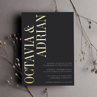 Parallel | Modern Black & Gold Typography Wedding Foil Invitation
