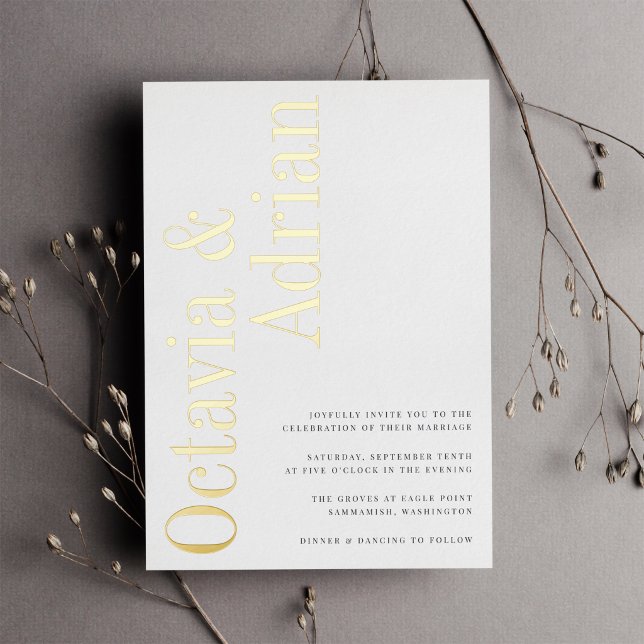 Parallel | Modern Black & Gold Typography Wedding Foil Invitation