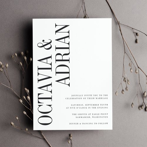 Parallel  Modern Black  White Typography Wedding Invitation