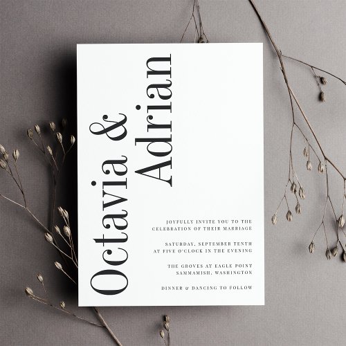 Parallel  Modern Black  White Typography Wedding Invitation